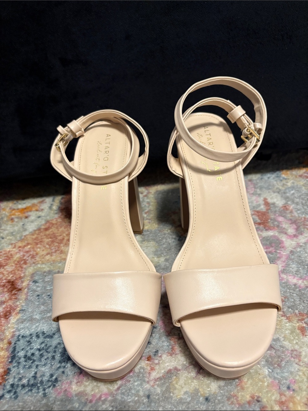Altar'd State Nude Ankle-Strap Block Heel Sandals